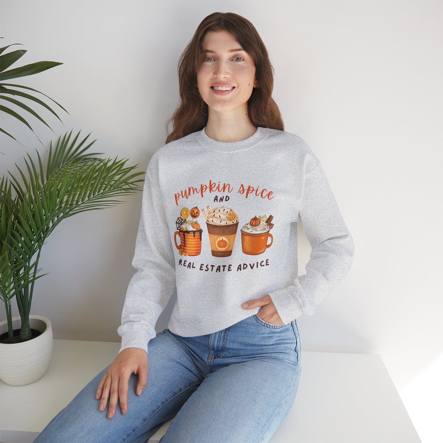 Pumpkin Spice and Real Estate Advice Crewneck Sweatshirt