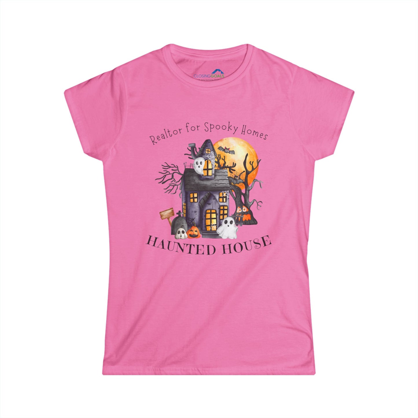 "Realtor for Spooky Homes - Haunted House" Women's Softstyle Tee