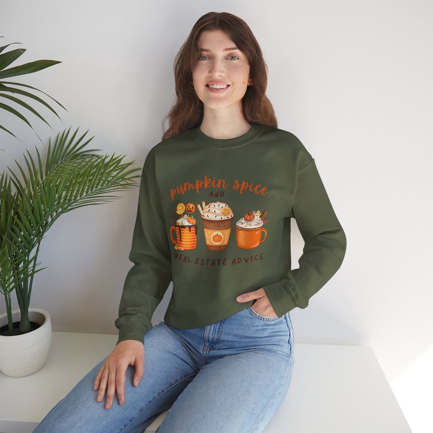 Pumpkin Spice and Real Estate Advice Crewneck Sweatshirt