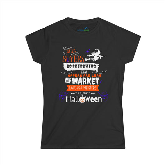 Halloween-Themed Women's Softstyle Tee for Real Estate Marketing