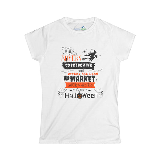 Halloween-Themed Women's Softstyle Tee for Real Estate Marketing