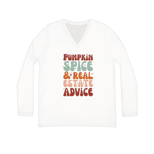 "Pumpkin Spice & Real Estate Advice" Long-Sleeve V-Neck Shirt